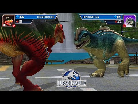 GIGANOTOSAURUS VS SUPRANNOTITAN - JURASSIC DINOSAUR BATTLE || JURASSIC WORLD THE GAME