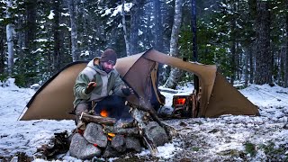 Hot Tent Winter Camping in Snow