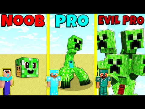 Minecraft Battle: NOOB vs PRO vs EVIL PRO: CREEPER MUTANT BUILD CHALLENGE / Animation