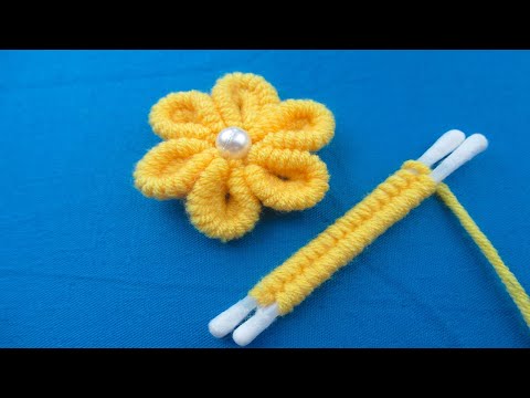 It's so Beautiful! Super Easy Woolen Flower Making Trick with Cotton Buds- Hand Embroidery Flowers