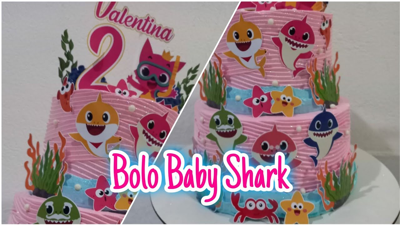 Decorando Bolo baby shark rosa menina/Bolo chantininho