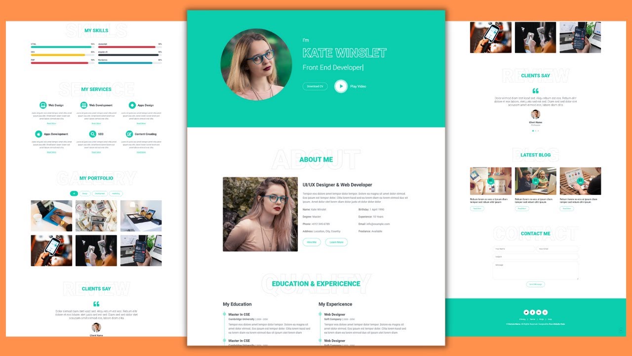 Complete Freelancer Portfolio Website Template Design - HTML -CSS - JavaScript - Free Website Code