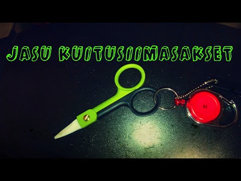 Jasu kuitusiimasakset ja spintuben laitto siimaan kiinni