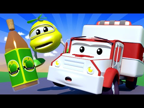 Amber the Ambulance -  Baby Hector The Helicopter Ate a Rotten Apple! - Car City ! Trucks Cartoons