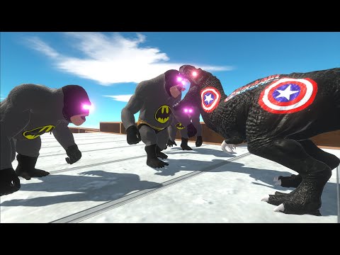 3X BATMAN GORO VS BLACK CAPTAIN AMERICA T-REX DEATH FALL - Animal Revolt Battle Simulator