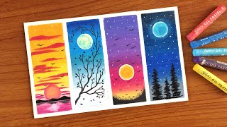4 Oil Pastel Landscape Painting for beginners | Oil Pastel Drawing