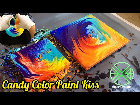 Acrylic Pouring Technique (28) -  Rainbow Candy Paint Kiss Acrylic Pouring Ring Pour