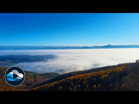Autumn landscape with sunlit inversion fog time lapse, Relax in Nature with Cloud Observe
