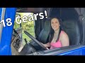 My Wife Learns STICK in a 18 Speed Peterbilt Semi!