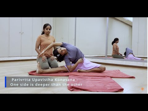 Parivrtta Upavistha Konasana - one side is deeper  than the other - how to fix it?