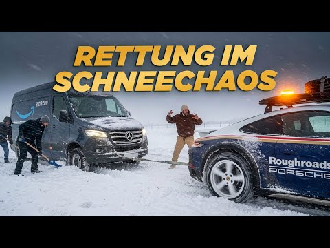 Amazon Fahrer aus dem Schnee befreien ❄️ Rettungsmission im Porsche Dakar! + MEGA Sportwagen Deals!