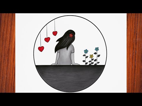 Circle Scenery Drawing/Simple Girl Drawing/Pencil Sketch For Beginners/Creative Art Ideas