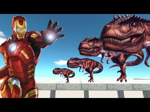 IronMan vs carcharodontosaurus Big family Death Run - Animal Revolt Battle Simulator