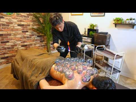 (ASMR) Experienced Japanese Fire Cupping Therapy with Chiropractic Adjustment and Full Body Massage