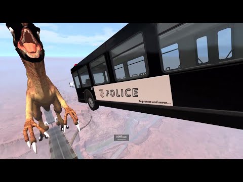Beamng drive - Open Bridge Crashes over Pool of Dinosaur | Epic High Speed Jumps #1