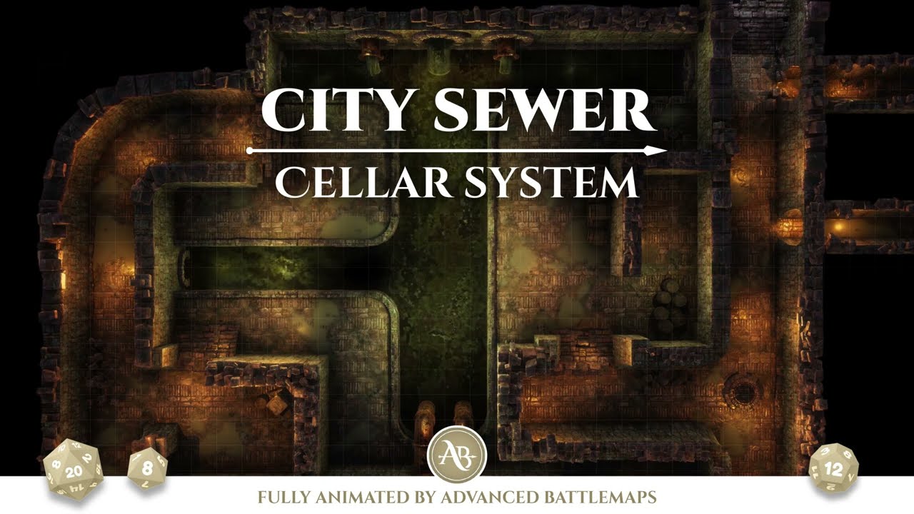 D&D | Pathfinder | City Sewer - Cellar System | Animated Battle Maps | Virtual Tabletop