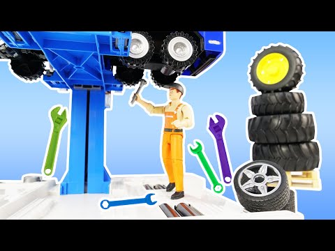 O dia a dia na oficina mecânica! História com brinquedos Bruder