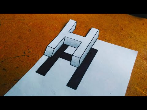 Very Easy!! How To Drawing 3D Floating Letter "H" #2 - Anamorphic Illusion - 3D Trick Art on paper