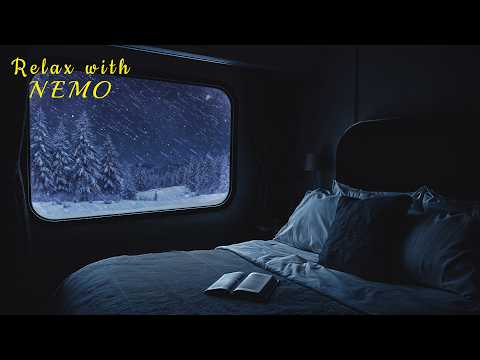 Cozy Train Journey Through Snowstorm on a Winter Night 🚂 Dimly Lit Sleeper Train Ambience for Sleep