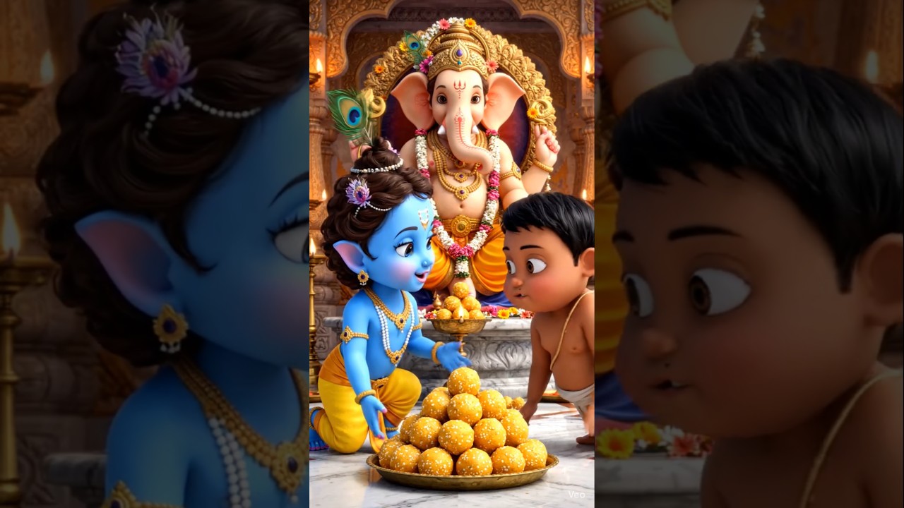 जब कान्हा ने गणेश जी के सारे लड्डू खा लिए 😱🥺 #shorts#krishna #ganeshji #laddugopal#ytshorts