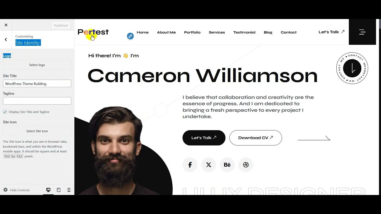 Pertest - Personal Portfolio WordPress Theme  Demo setup