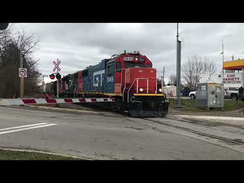 CN 568 GTW GP38-2 5849 CN GP38-2 7515 CN GP9RM 4125 Westbound New Hamburg Ontario Guelph Subdivision