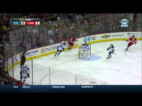 Nathan Gerbe wrist shot PPG 1-0 St. Louis Blues vs Carolina Hurricanes 1/31/14 NHL Hockey.