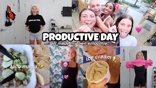 Productive Day Vlog | my SMOOTHIE, taco mama and ice cream w/ friends🩷🌮🍦