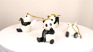 Ebros Angel Winged Flying Pandas Hanging Ornament Set of 4 Resin Decor Figurines
