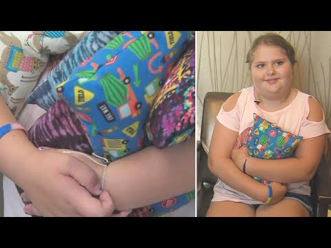 3rd-grade girl hand-sews pillows for cancer patients