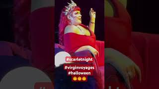 A Virgin Voyages hostess getting us in the Halloween spirit on Scarlet Night! #virginvoyages #cruise