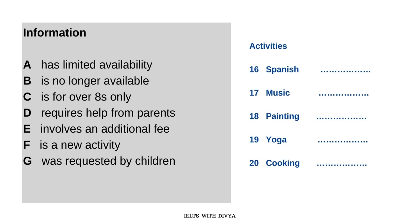 IELTS Listening Practice Test - Match the information