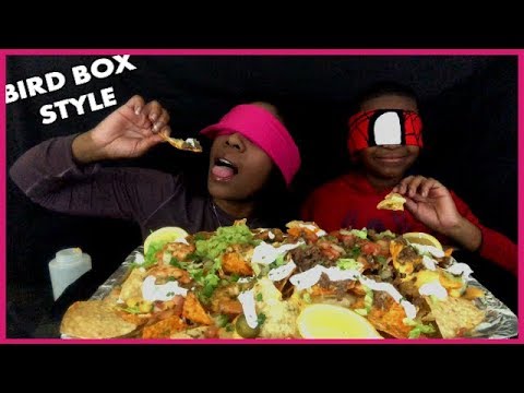 Loaded SHRIMP NACHOS MUKBANG | BLIND FOLDED EATING SHOW