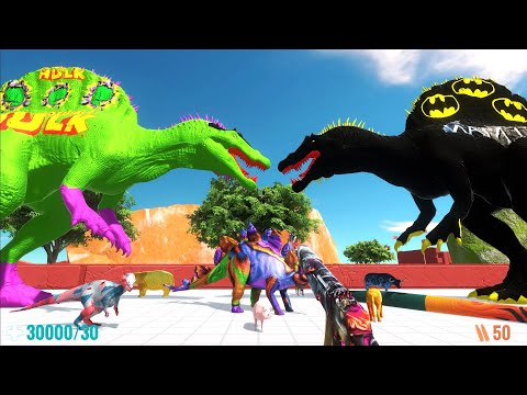 ESCAPE from HULK SPINOSAURUS, BATMAN SPINO DEFENSE, FPS PERSPECTIVE - Animal Revolt Battle Simulator