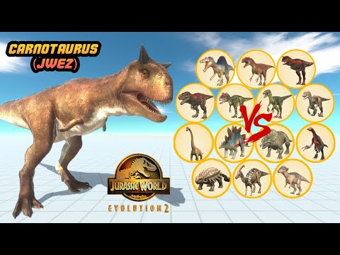 (JWE2) CARNOTAURUS vs ALL UNITS DINOSAURS - Animal Revolt Battle Simulator New