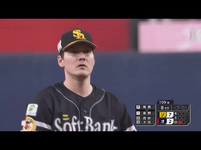 【8回裏】安定感抜群!! ホークス・有原航平 8回6奪三振2失点の好投を披露!! 2024年6月25日 オリックス・バファローズ 対 福岡ソフトバンクホークス