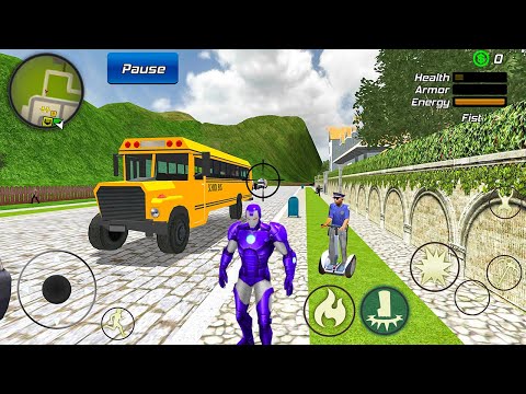 Iron Rope Hero Gangster Crime - School Bus and Motorbike at Vegas City - Android Gameplay #2