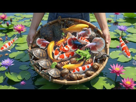 Catching Beautiful Aquarium Fish in a Backyard Pond | Guppies, turtle Eel Carp & More 🐟