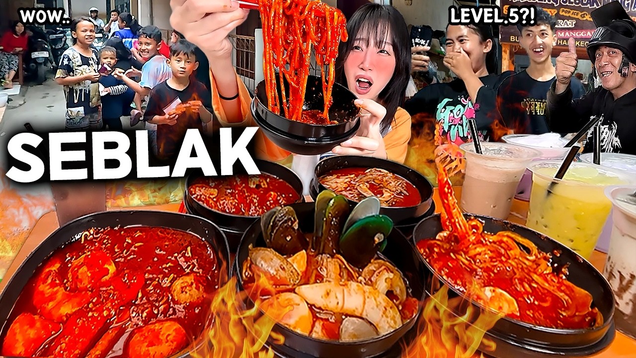 반둥2탄) 5단계 최고 매운맛에 도전했습니다🔥 아이들도 구경하러온 지옥의 세블락 먹방