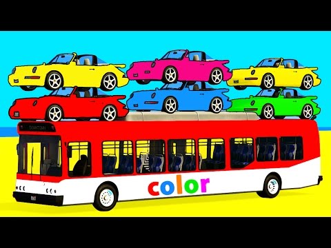 Bus and Color Car for Kids - Spiderman Cars Cartoon w Colors for Children Fun Superheroes Video