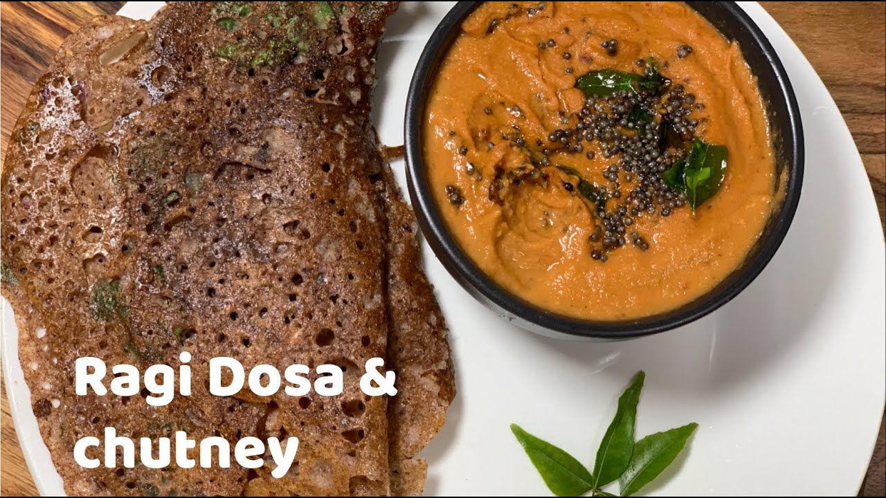 Ragi dosa recipe with Red chutney recipe - make healthy dinner today in 15 mins !!