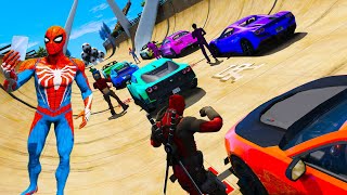 Carros Novos Homem-Aranha e Amigos Heroes com Vilões! Cars and Spiderman Skateramp Сhallenge GTA 5