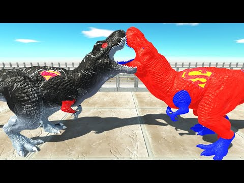 RED SUPERMAN T-REX vs DARK SUPERMAN T-REX DEATH RUN - Animal Revolt Battle Simulator