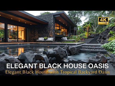Rustic Retreats for Contemporary Living: Elegant Black House with Tropical Backyard Oasis