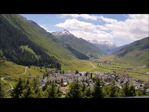 Looking down on Andermatt from a train heading to Oberalp