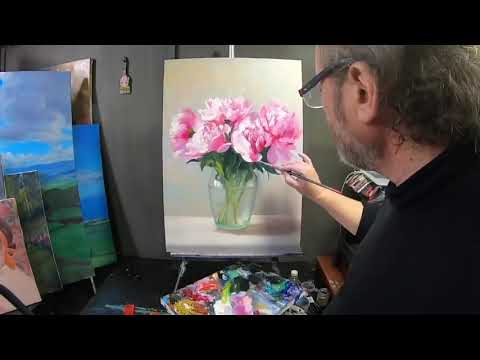 "Pink peonies" painting video lesson. Artist Igor Sakharov