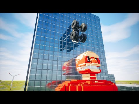Lego Cars Falls Off Building On Giant Colossal Titan | Brick Rigs