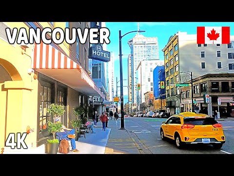 🇨🇦 【4K】☀️ Downtown Vancouver BC, Canadá. Dia ensolarado. Viajar pelo Canadá. Caminhada relaxante. 20 de novembro de 2023