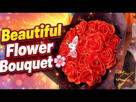 DIY Red Rose Flower Bouquet 🌹 | Easy Handmade Craft Idea  #ribbonflowers #creativeideas #cutecraft 