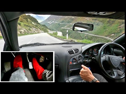 Mazda RX-7 FD JDM Grimselpass Swiss Alps mountain road driving In Car POV Pedal Cam Foot Cam
